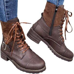 PAOTMBU - Coffee Buckle-Accent Combat Boot